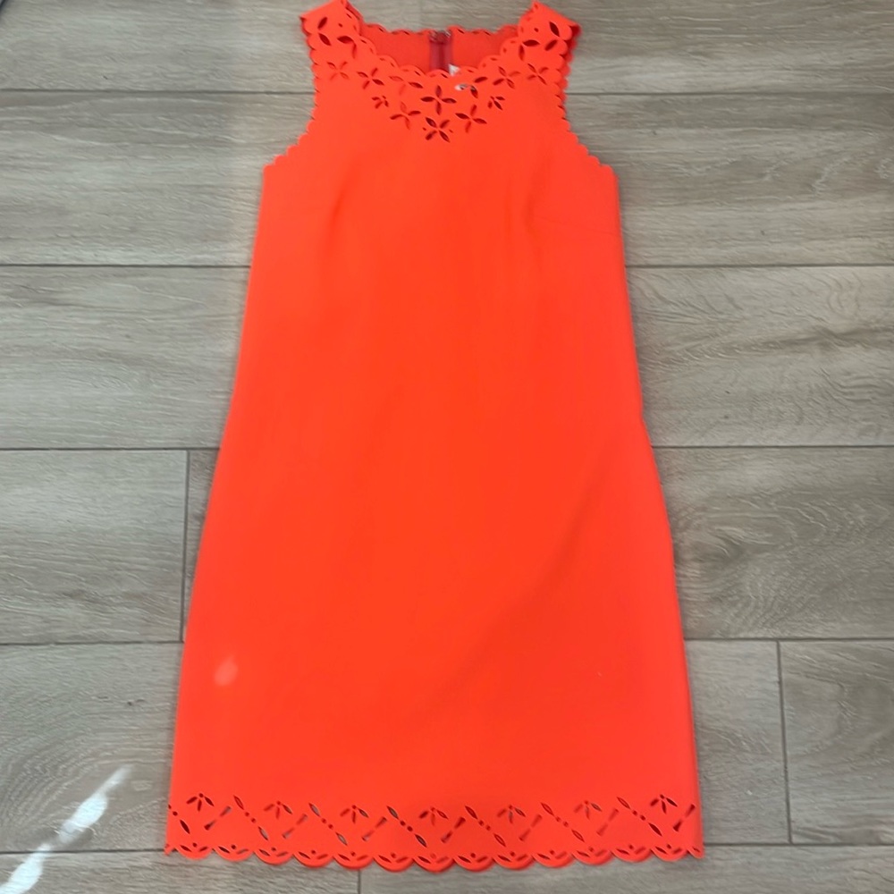 J.Crew Bright Orange laser cut scalloped hem sheath dress size 2.